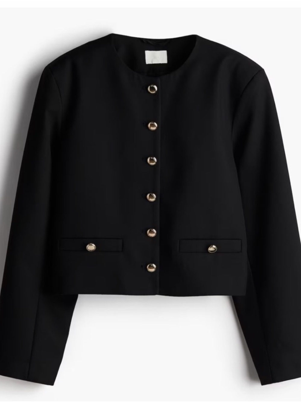 H&M Black Cropped Blazer with Gold-Tone Buttons